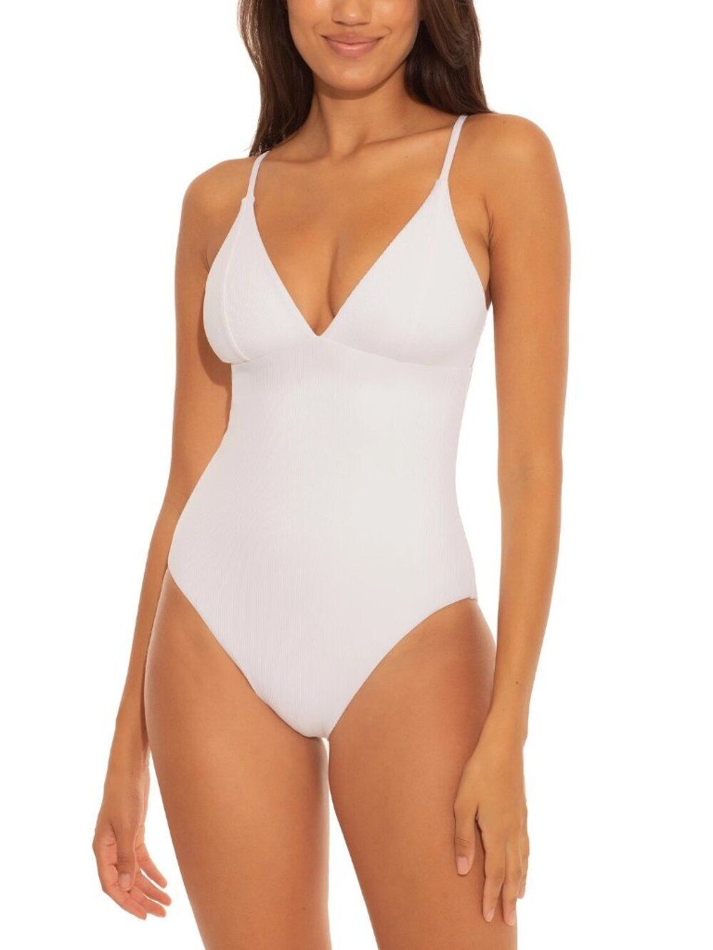 Becca One Piece Swimsuit Deep V Tie Back White Size M